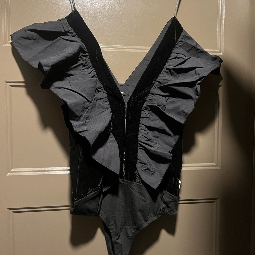 Forever 21 Black Ruffled Bodysuit